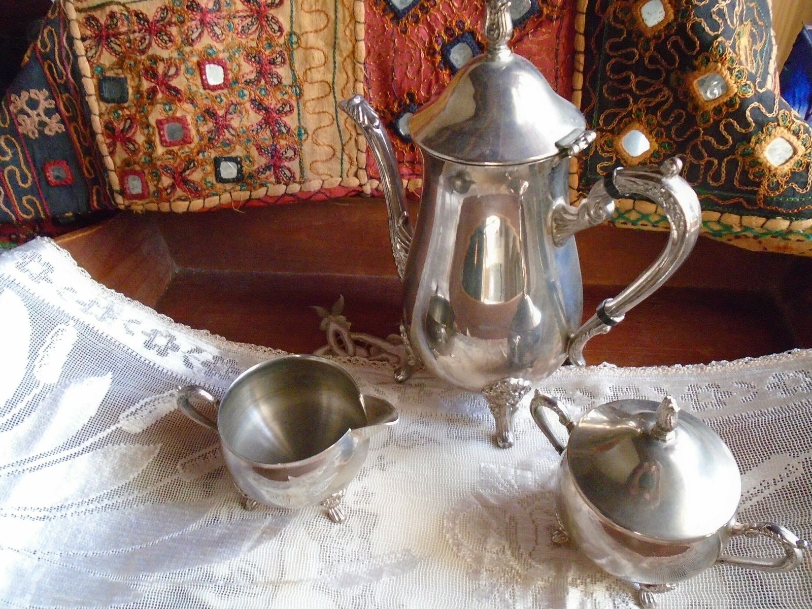 Antique French Silver Plated Art Nouveau Tea / Coffee Set, Tea/Coffee Pot, Sugar Basin And Milk Jug, 1920s photo buy