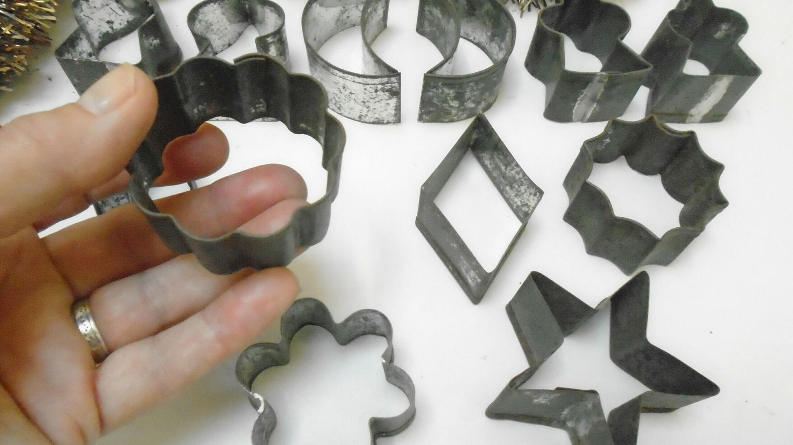 12 Antique French Metal Pastry. Cookie Or Scone Cutters, Christmas Tin Cutters, Angels, Stars, Diamonds photo Home Decor