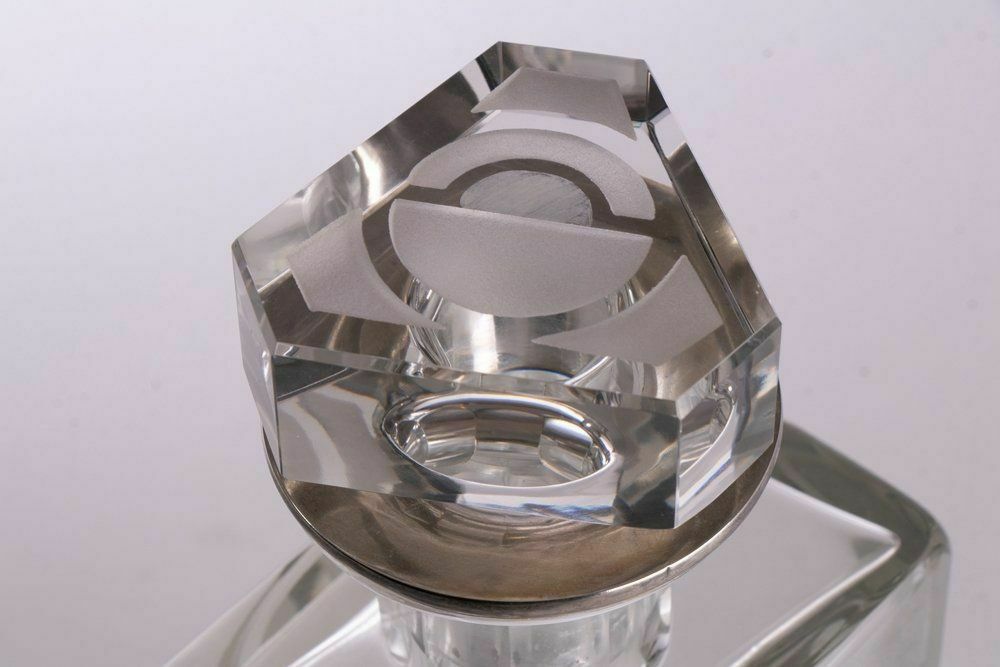 French Art Deco Modernist Silver Collared Decanter By Jean Luce C.1930 photo vinterior