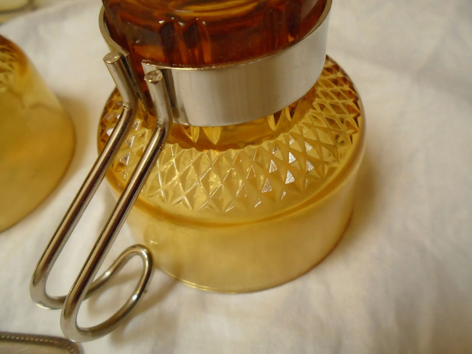 Six Amber Glass Espresso Cups With Metal Handles, Faceted Gold Glass Coffee Cups, Stackable Coffee Cups, Made In Italy photo Home Decor