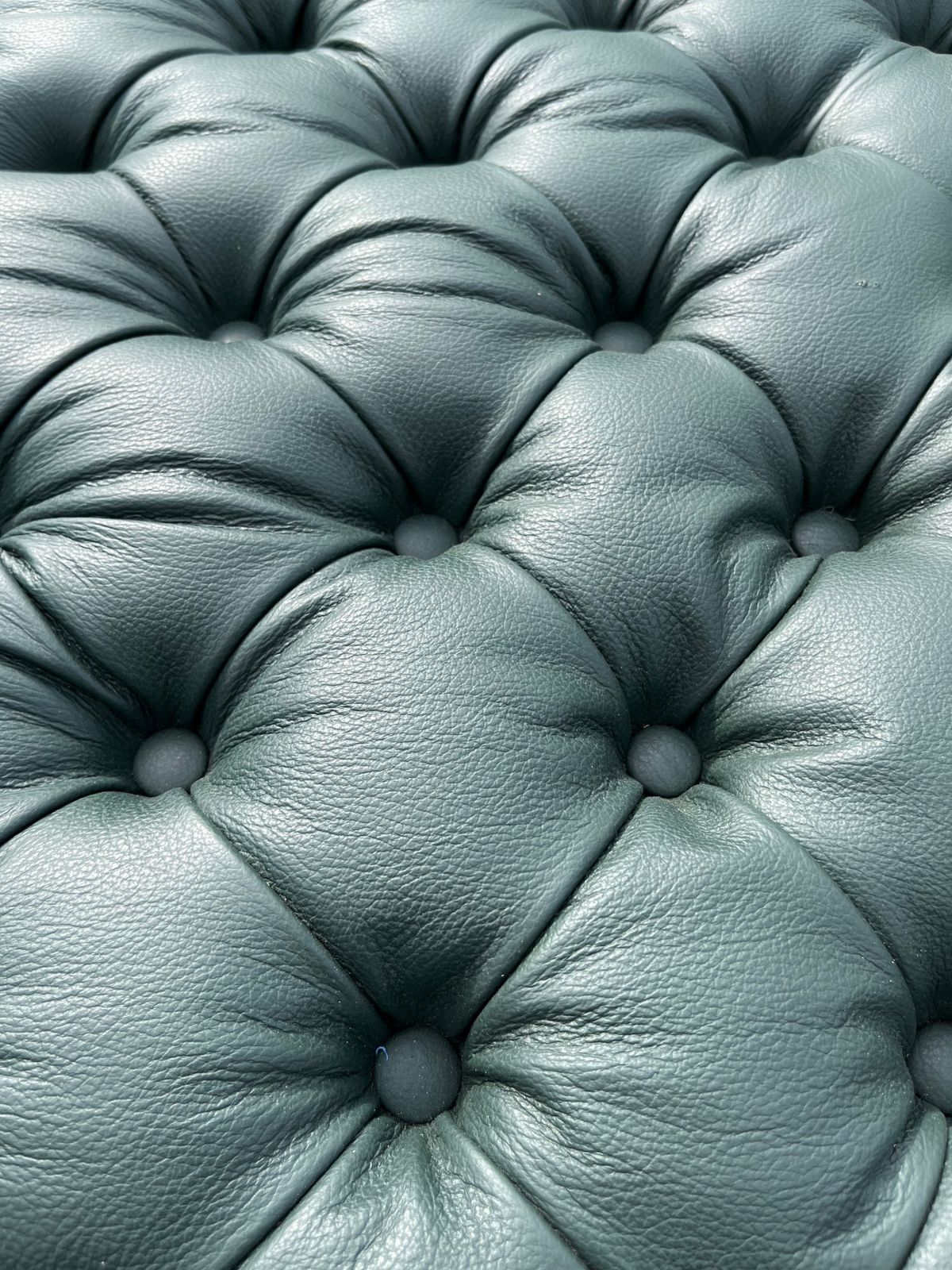 Furniture Vintage School Gym Bench Upholstered Green Leather Chesterfield Style W/Buttons photo