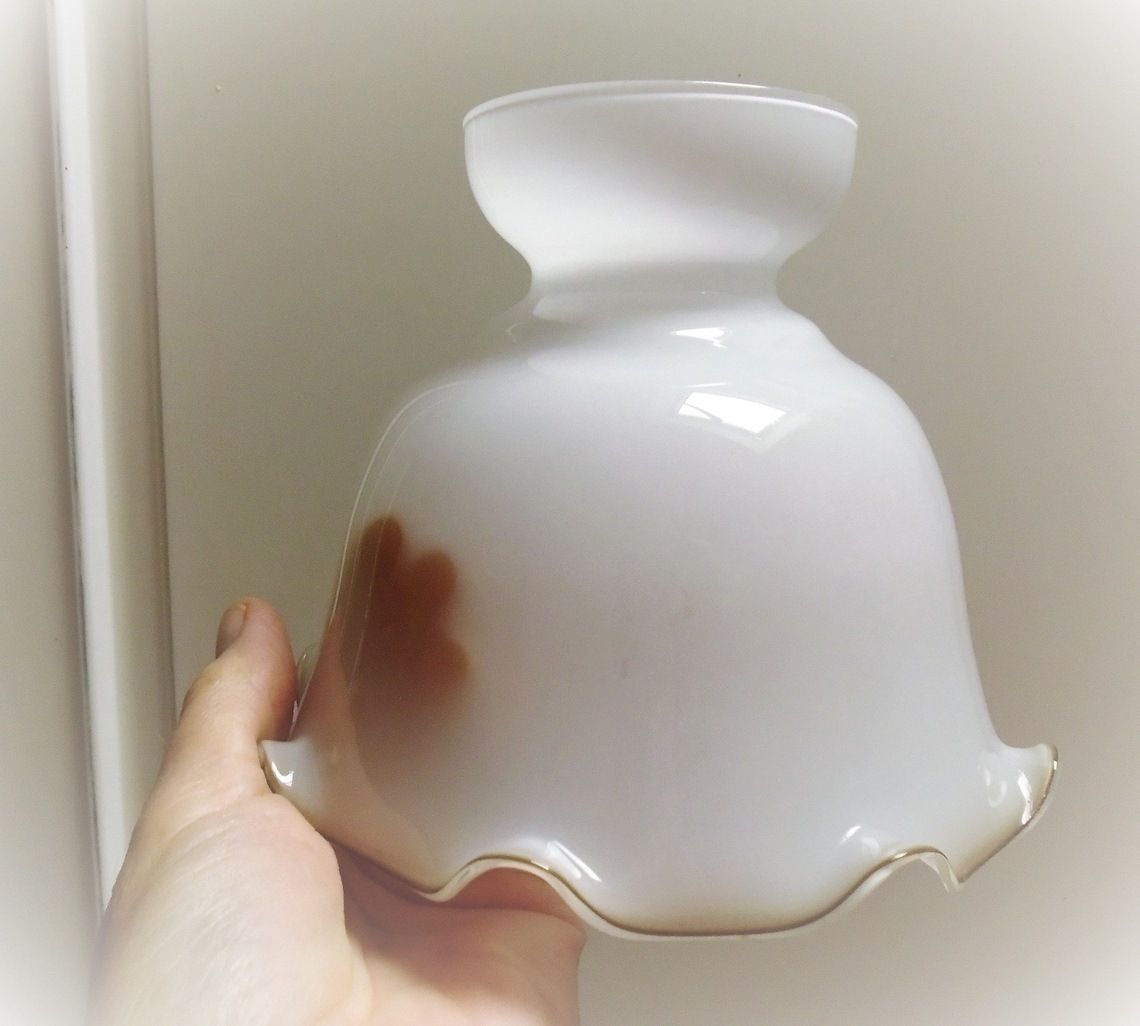 One Vintage French White Opaque Glass Lampshade, Mid Century Decor