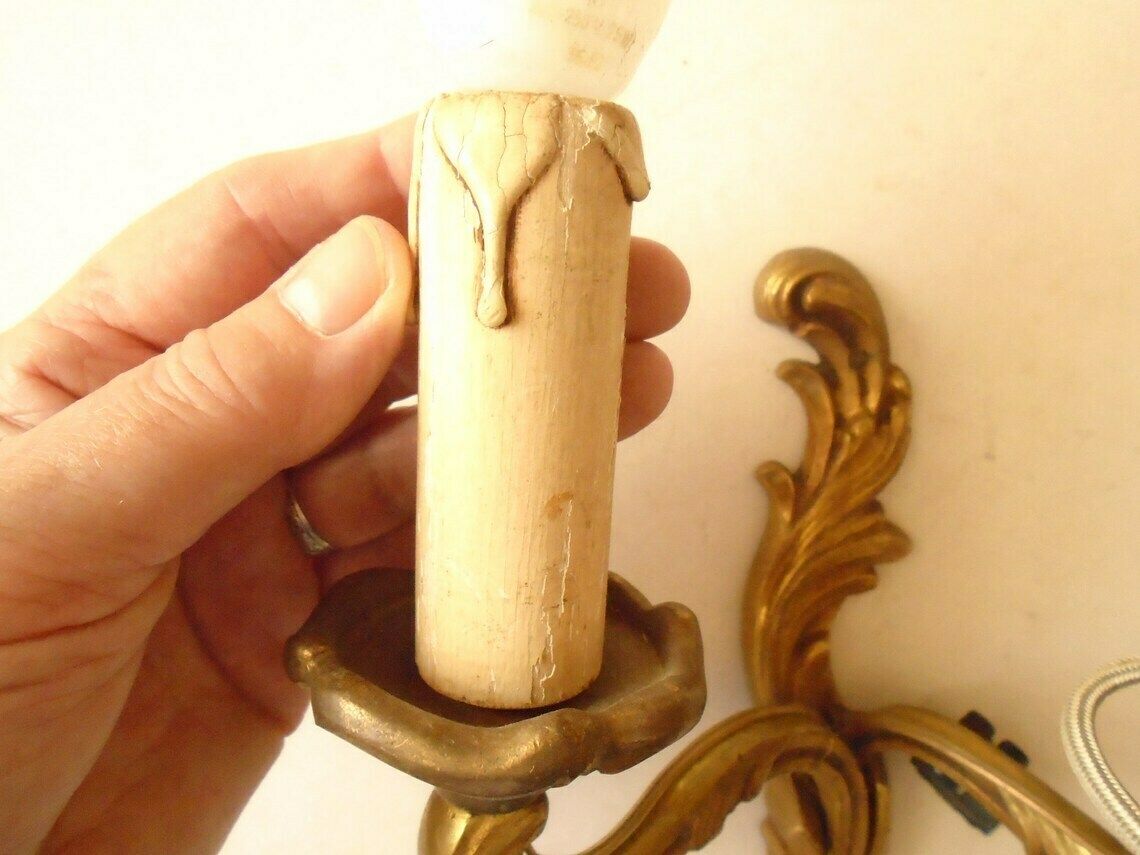 Single Antique French Bronze Rococo Wall Candle Sconce, Art Nouveau Candle Holders, Electric Wall Sconce photo buy