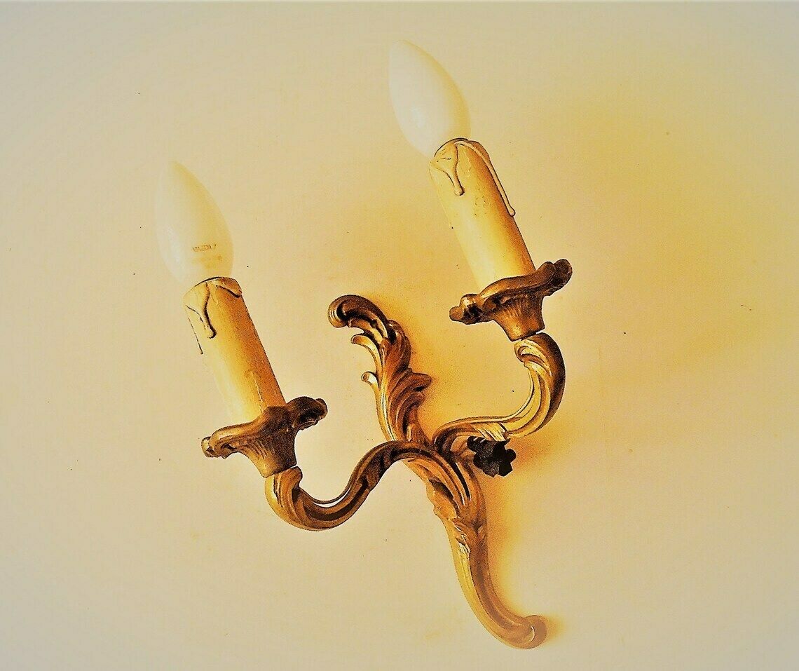 photo for sale Single Antique French Bronze Rococo Wall Candle Sconce, Art Nouveau Candle Holders, Electric Wall Sconce