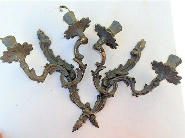 photo furniture Pair Of Vintage French Art Nouveau Style, Baroque / Rococo, Bronze Wall Lights / Sconces, Shabby Chic Lights