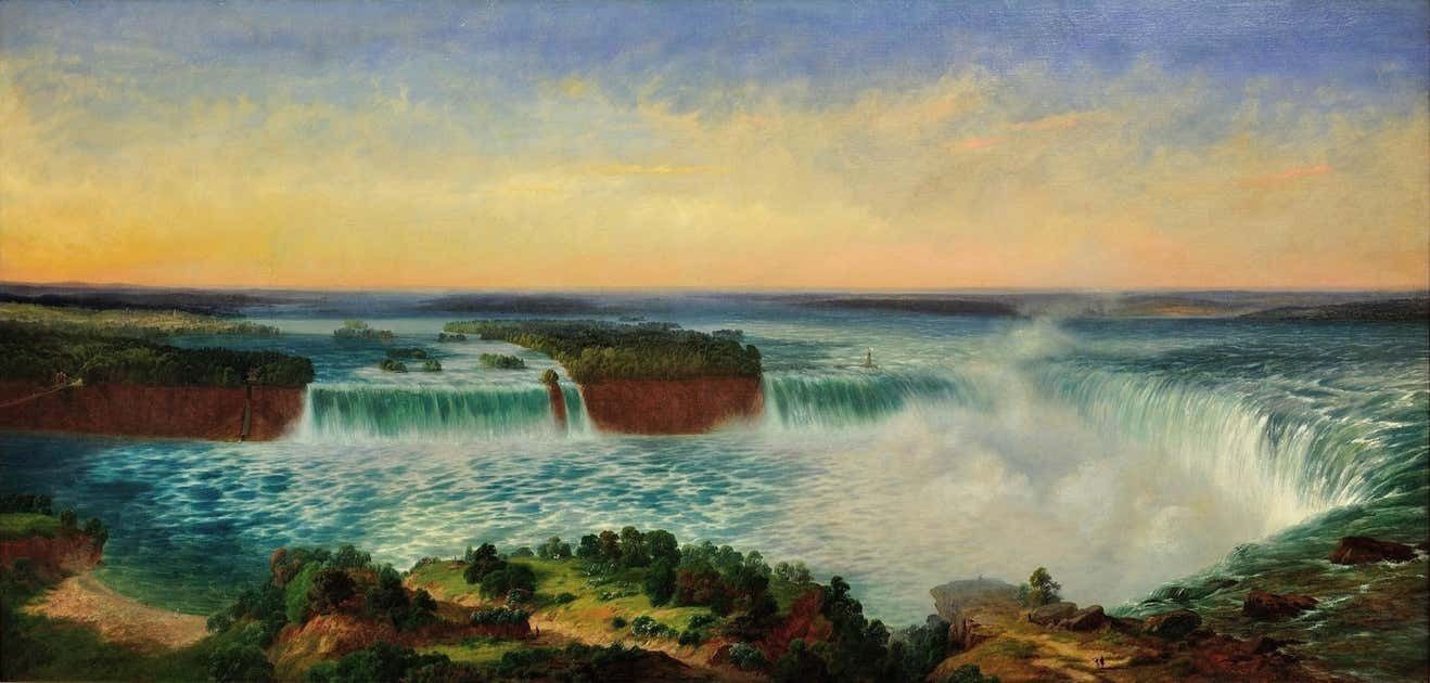 Alexandre Le Bihan 1839 To  1924. Niagara Falls. Framed Large Landscape Oil Painting. Circa 1870 French Artist. Ontario & New York State. photo furniture