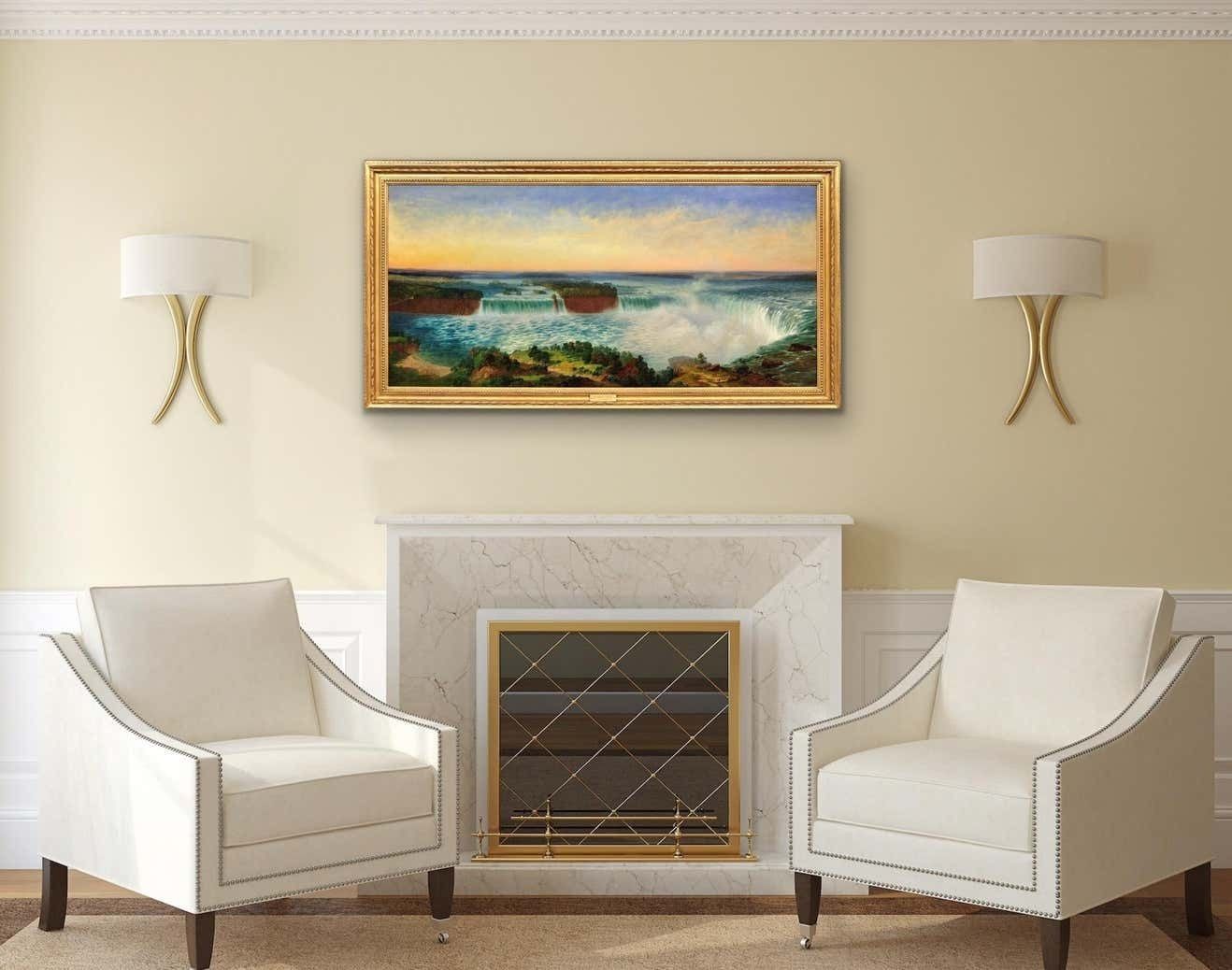 photo vintage Alexandre Le Bihan 1839 To  1924. Niagara Falls. Framed Large Landscape Oil Painting. Circa 1870 French Artist. Ontario & New York State.