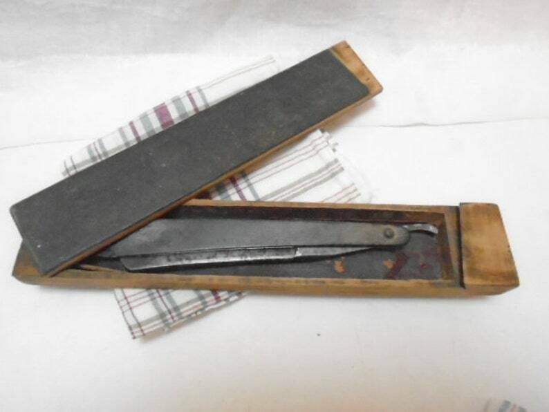 Antique Rare French Napoleonic Era Cut Throat Razor Boxed Set One Razor And A Strop Sharpening Leather For Razor 1800s
