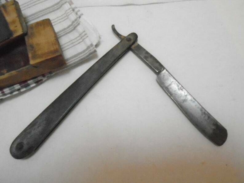 Antique Rare French Napoleonic Era Cut Throat Razor Boxed Set One Razor And A Strop Sharpening Leather For Razor 1800s photo furniture