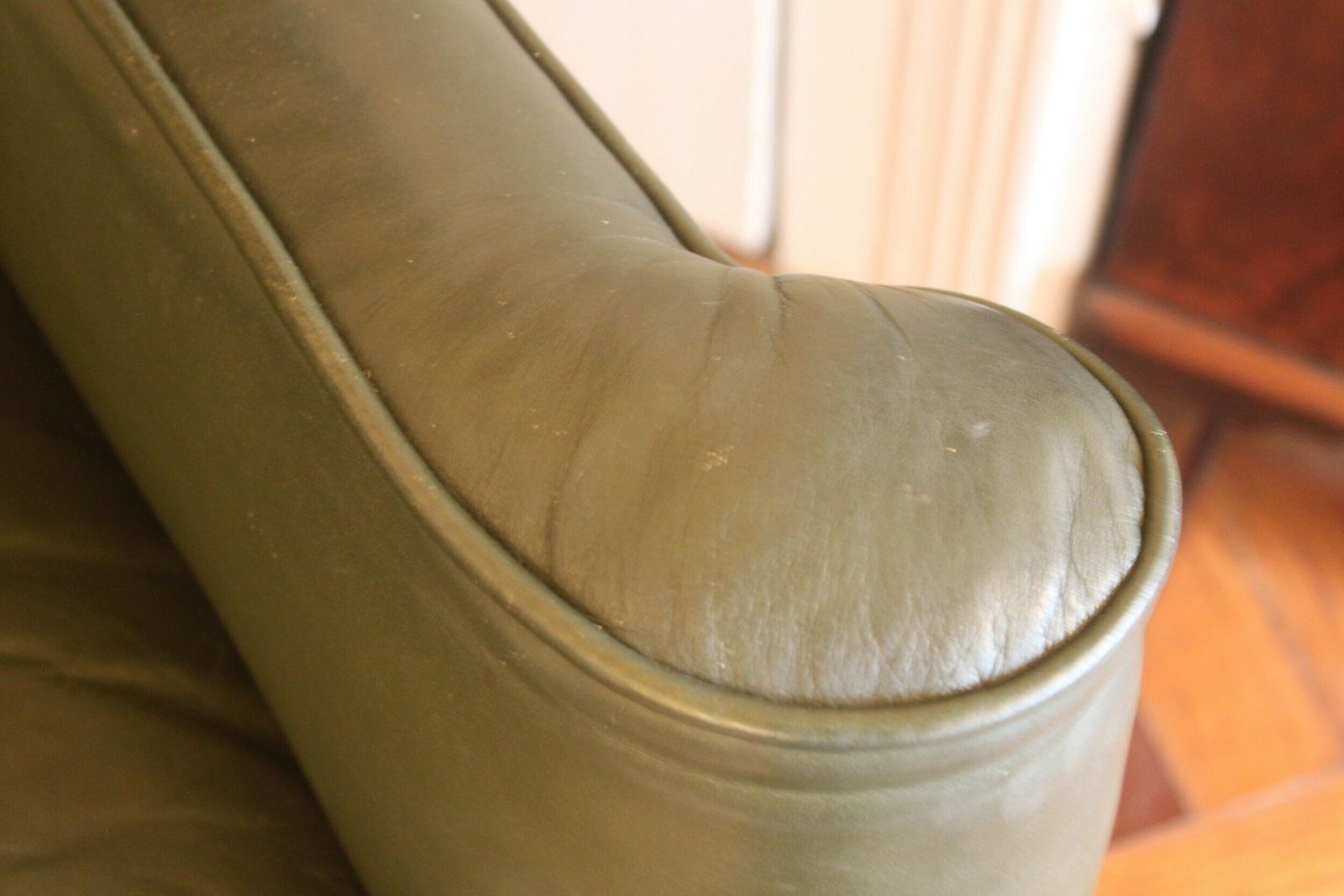 photo furniture Late 19th/Early 20th Century Queen Anne Style Wing Chair In Green Hide