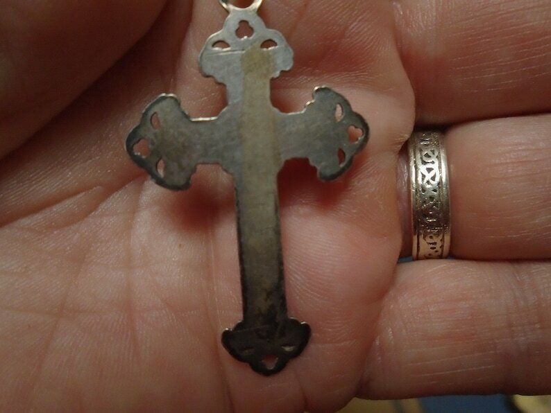 Beautiful French Antique 5 Decade Rosary Wood Beads And Silver Crucifix And Medal photo vinterior