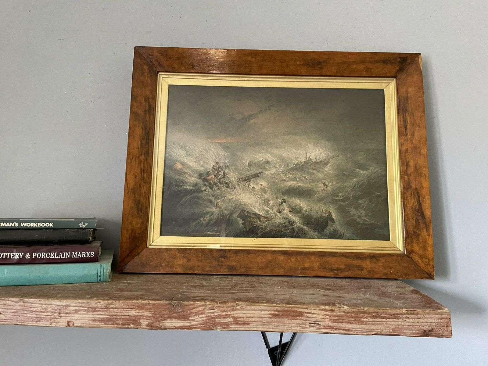 The Wreck Of The Reliance George Baxter Shipwreck Color Block Print Engraving Rare In Maple Antique Frame photo buy