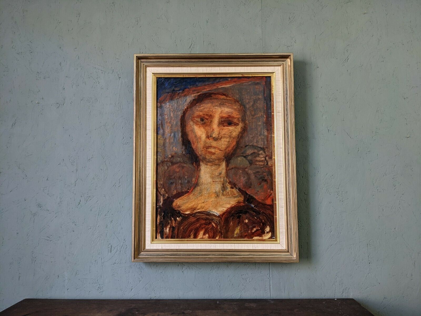 Mid Century Modern Swedish Framed Oil Painting, Portrait In Sepia photo for sale