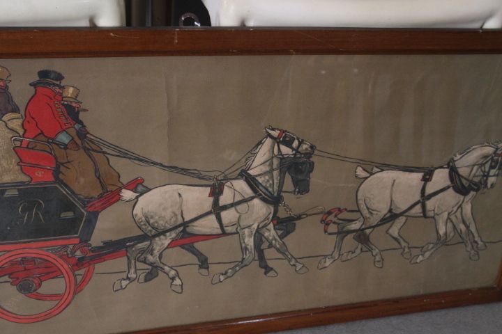 Pair Of English Watercolor Prints With Carriages And Signed From The 19th Century photo vintage
