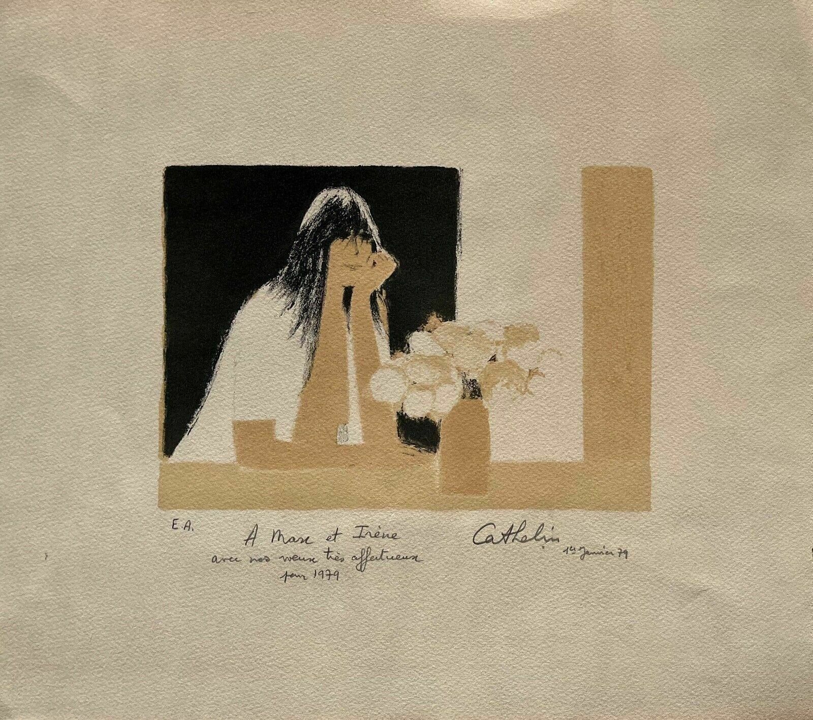 Cathelin Bernard   Lithograph Signed Portrait Claudine Au Casaquin 1978 1979