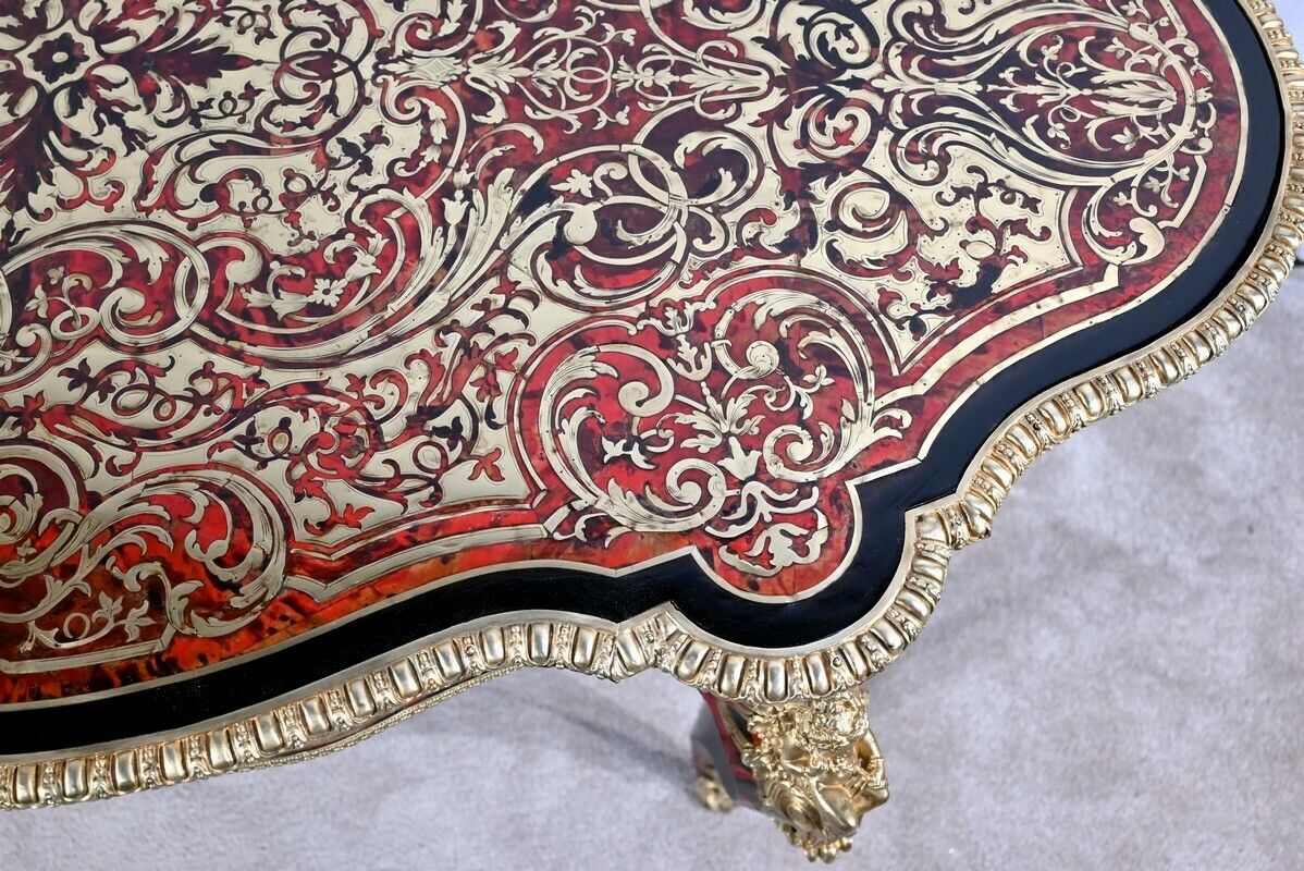 Furniture Table D'apparat Violonée In Blackened Poirier Boulle Style Napoleon III Period  Mid 19th Century photo