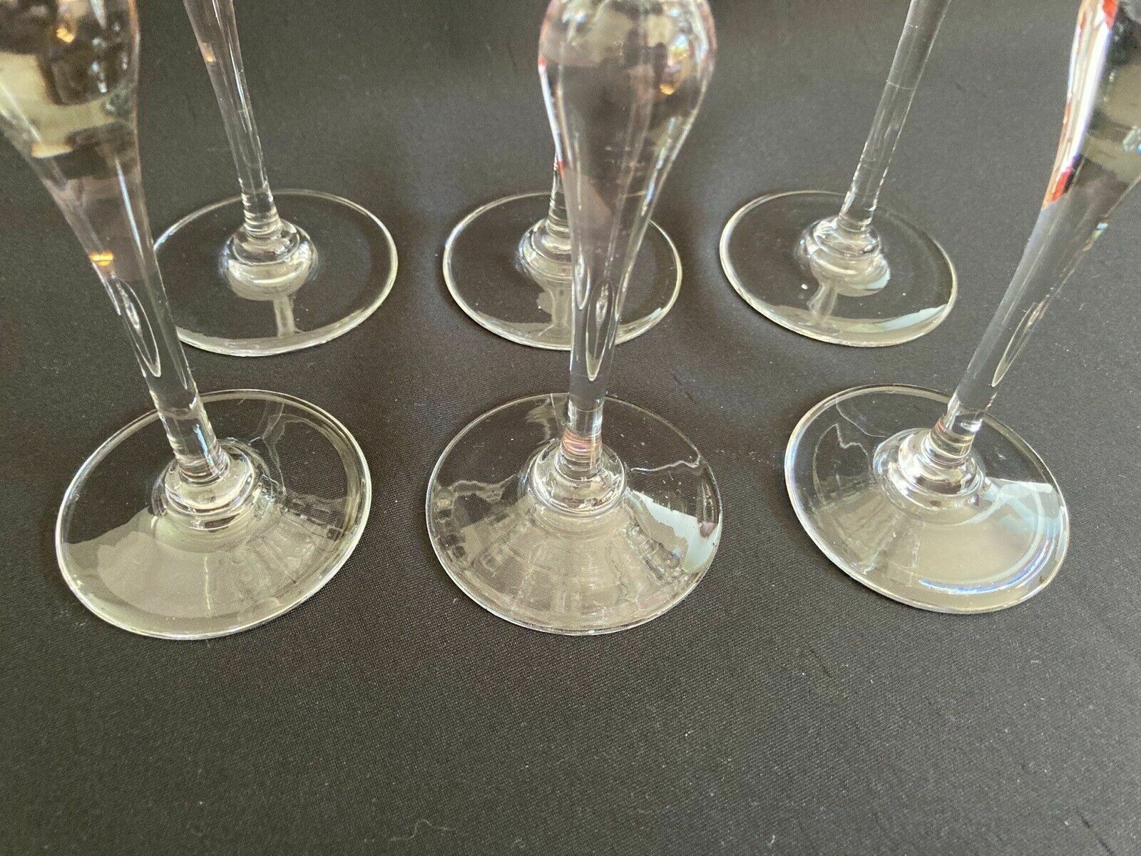 Vintage 1970s Set Of 6 Tall Handblown Cut Glass Hock Wine Glasses photo buy