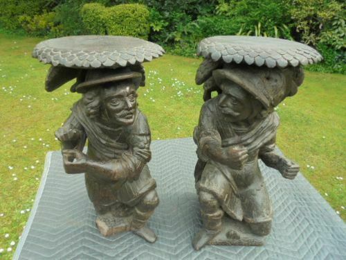 2000.0 Pair Of Antique Carved Oak Black Forest Stools C.1800 photo