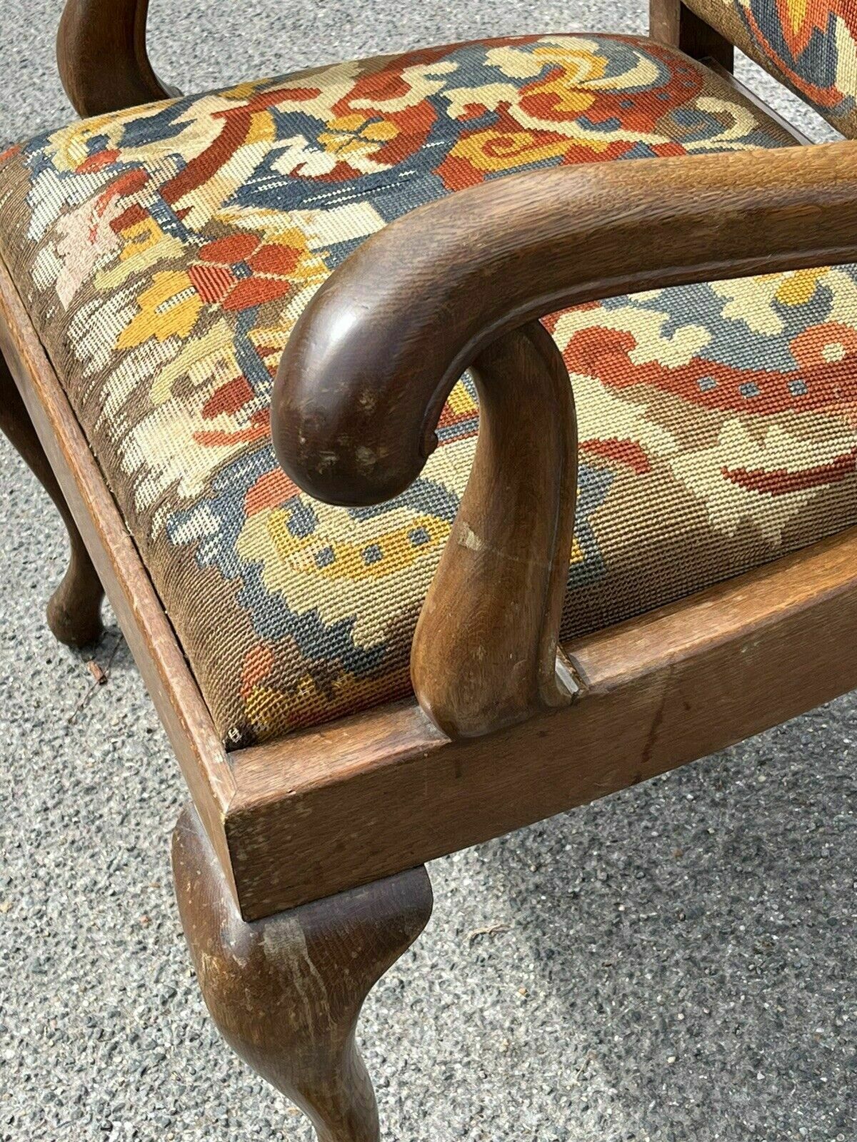 Victorian Oak Gentlemans Library Armchair With Coat Of Arms Tapestry. photo vinterior