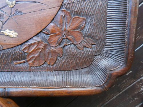 Antique Carved Inlaid Oriental Chinese Tray C.1900 photo vintage