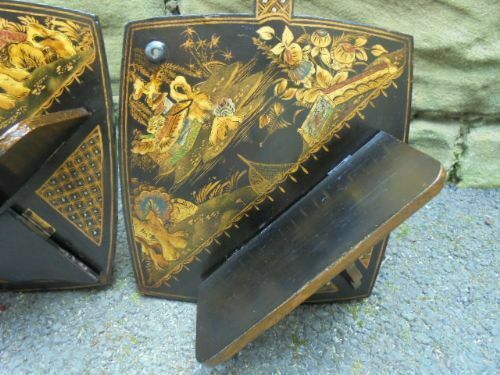 Pair Of Lacquered Chinoiserie Wall Brackets Shelf C.1920 photo vintage