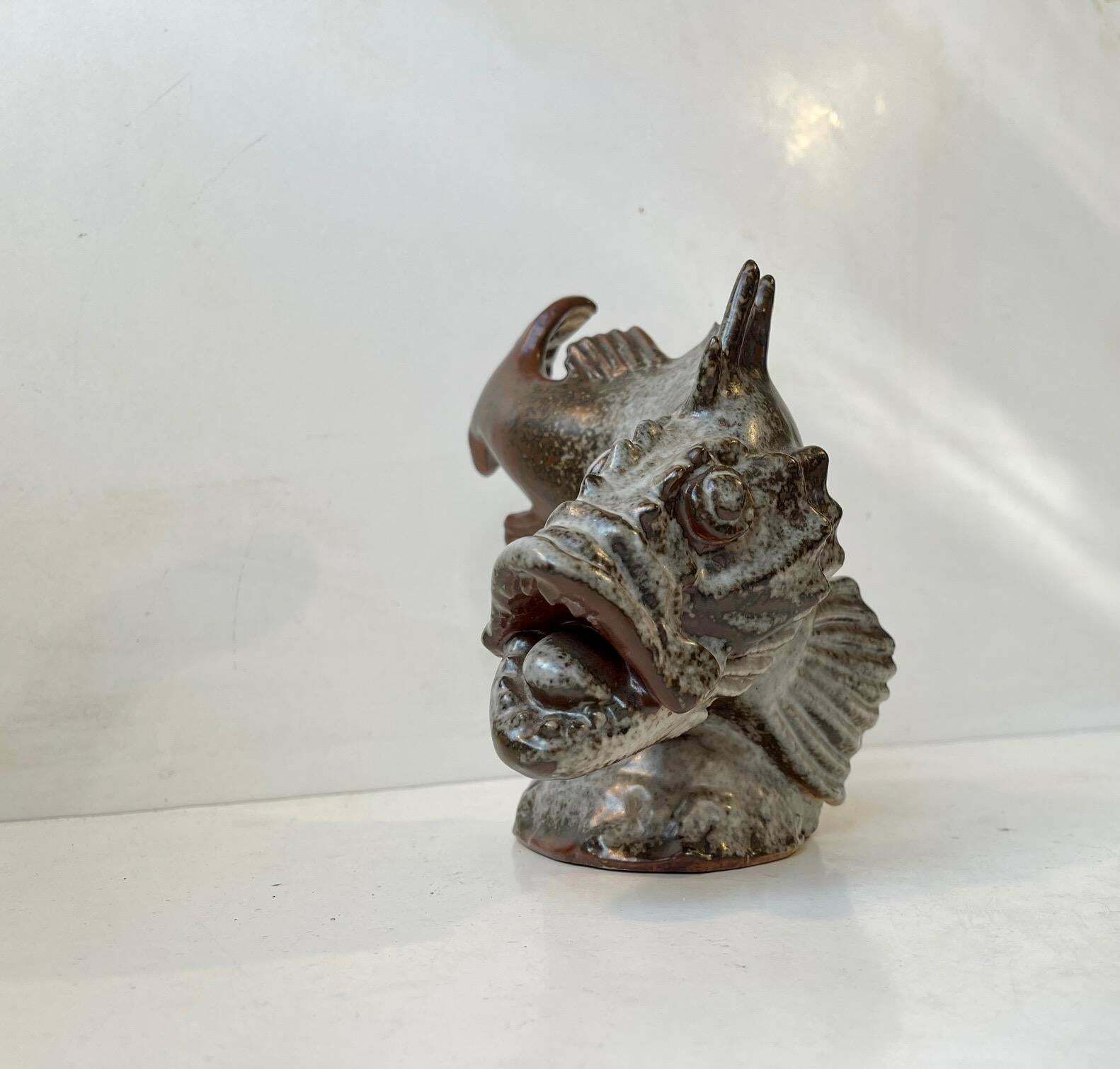 Saxbo Stoneware Dragon Fish Sculpture By Hugo Liisberg photo for sale