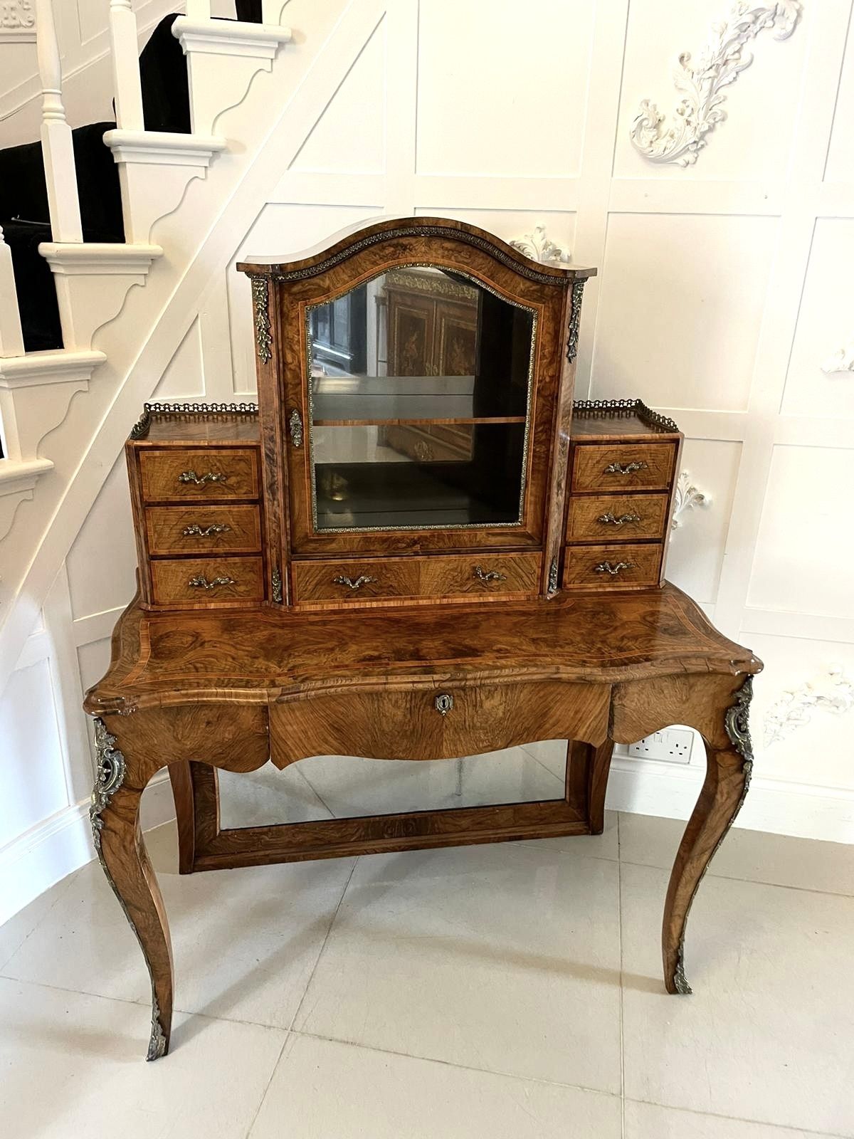 photo furniture Outstanding Quality Antique Burr Walnut Bonheur De Jour Writing Desk