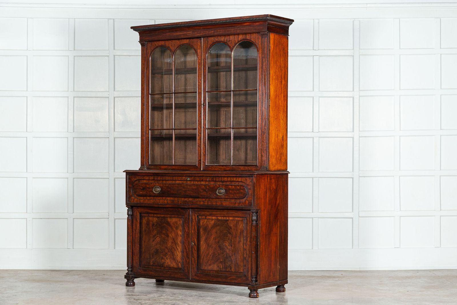 Large English Regency Mahogany Glazed Secretaire Bookcase photo for sale