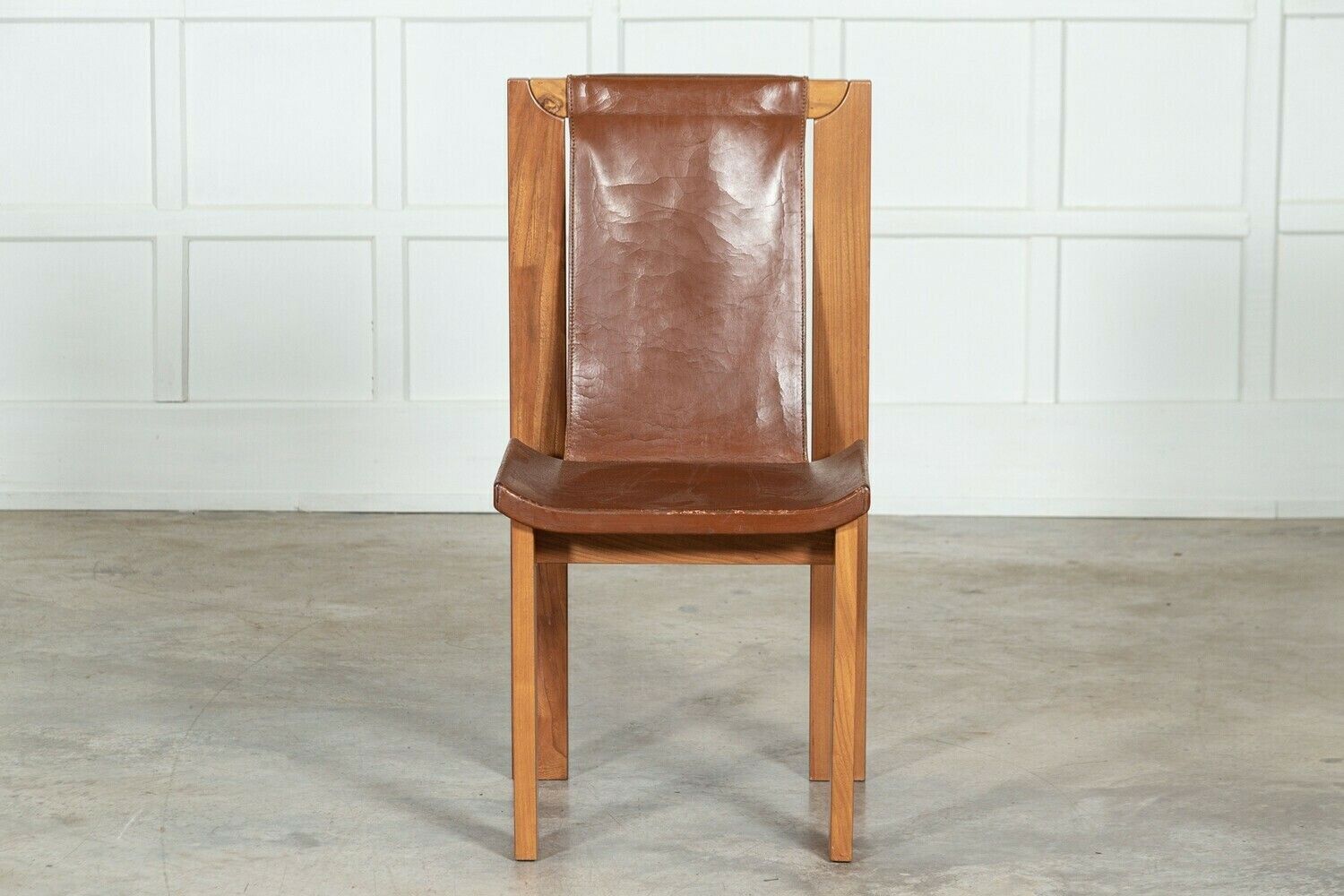 photo for sale Set 8 French Roland Haeusler Elm And Leather Brutalist Chairs