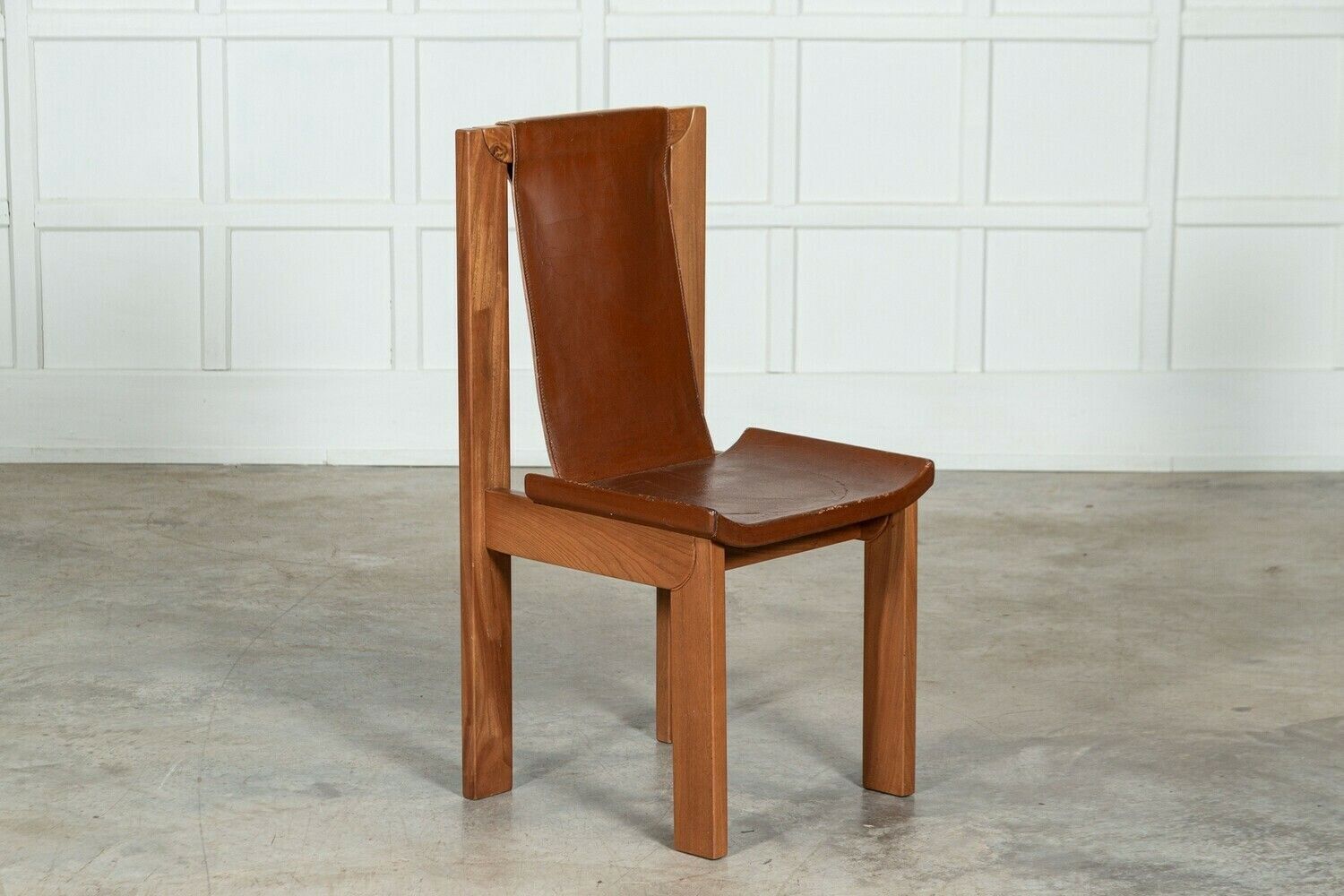 Furniture Set 8 French Roland Haeusler Elm And Leather Brutalist Chairs photo