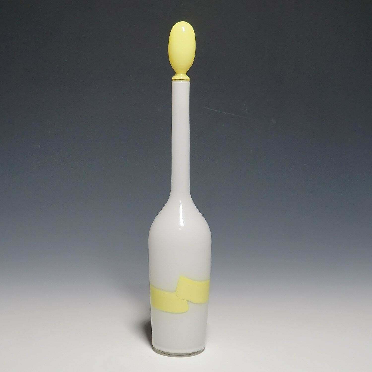 Venini Art Glass Bottle With Fasce Decoration In Yellow, Murano 1950s photo for sale