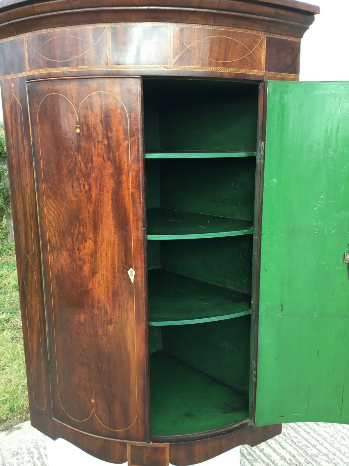 Fabulous George III Inlaid Bow Front Corner Cupboard photo furniture