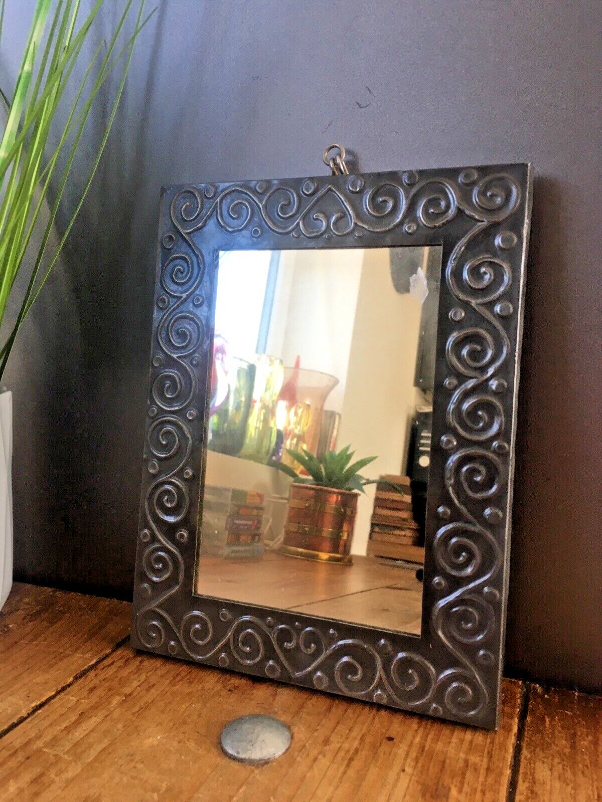 Vintage 60s Pewter Folk Art Hearts & Scrolls Mirror Nouveau Style Paul Morafon ? photo furniture
