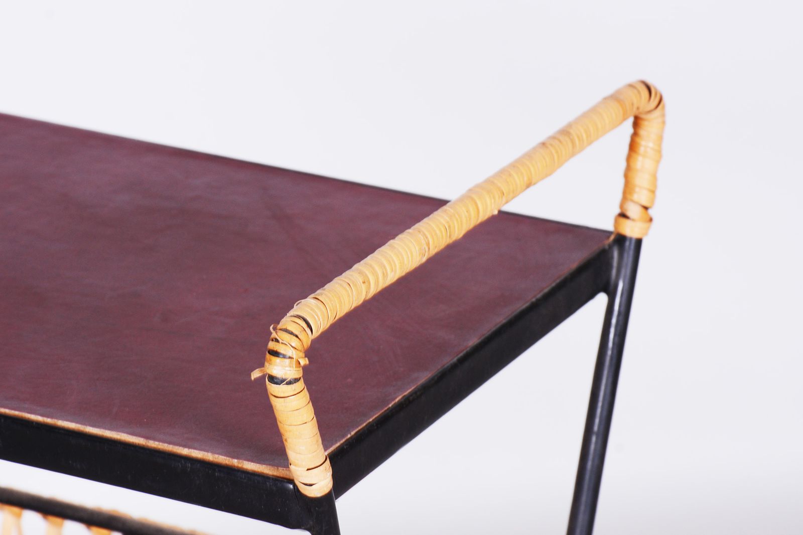 Original Midcentury Side Table, Metal, Rattan, Scandinavia, 1960s photo furniture