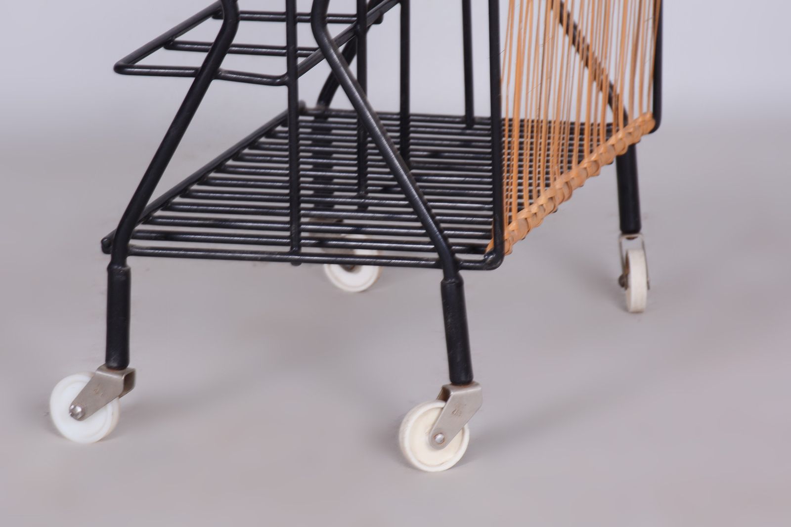 Original Midcentury Side Table, Metal, Rattan, Scandinavia, 1960s photo 350.0