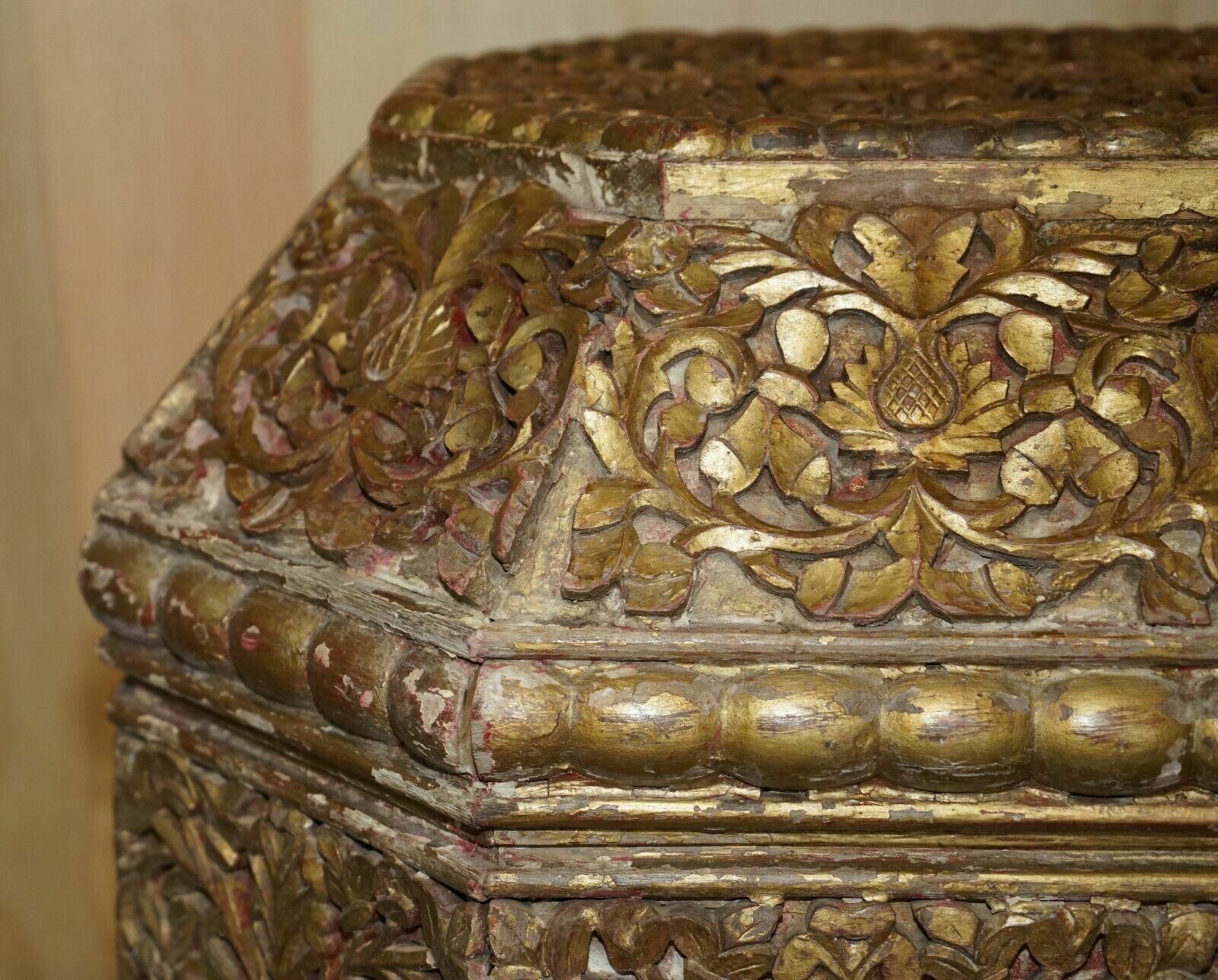 Antique Indian 18th Century Hand Carved & Painted Coffer Linen Trunk Or Chest photo 2850.0