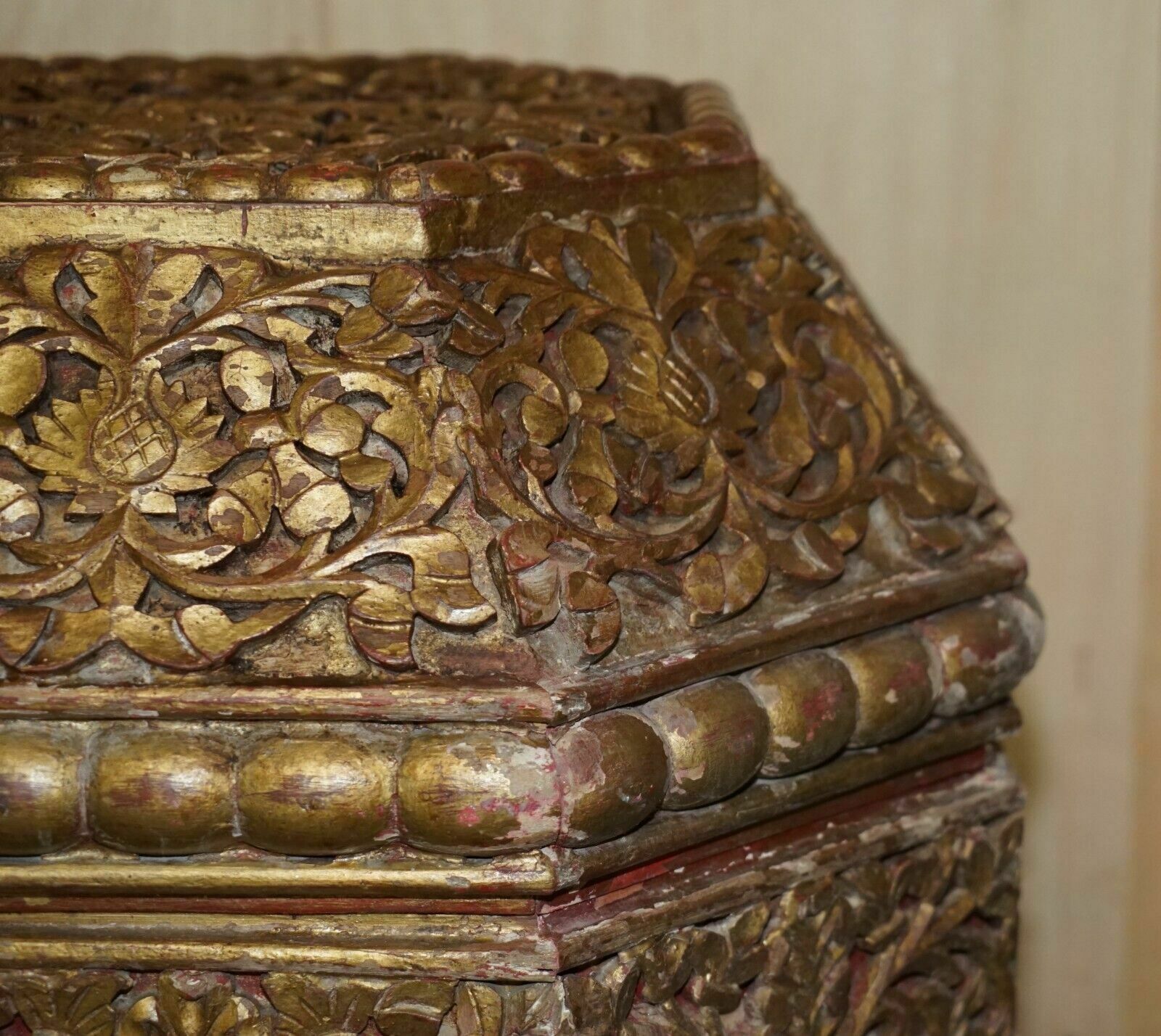 Antique Indian 18th Century Hand Carved & Painted Coffer Linen Trunk Or Chest photo buy