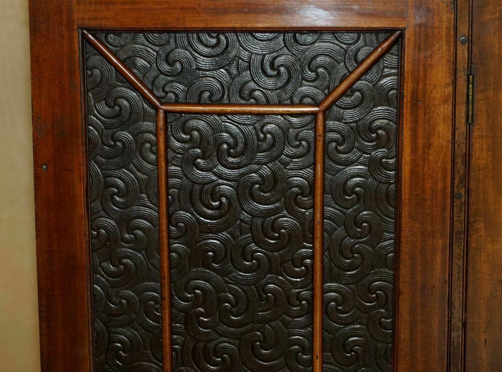 Stunning Antique Victorian Mahogany & Embossed Leather Library Bookcase Cupboard photo 12000.0
