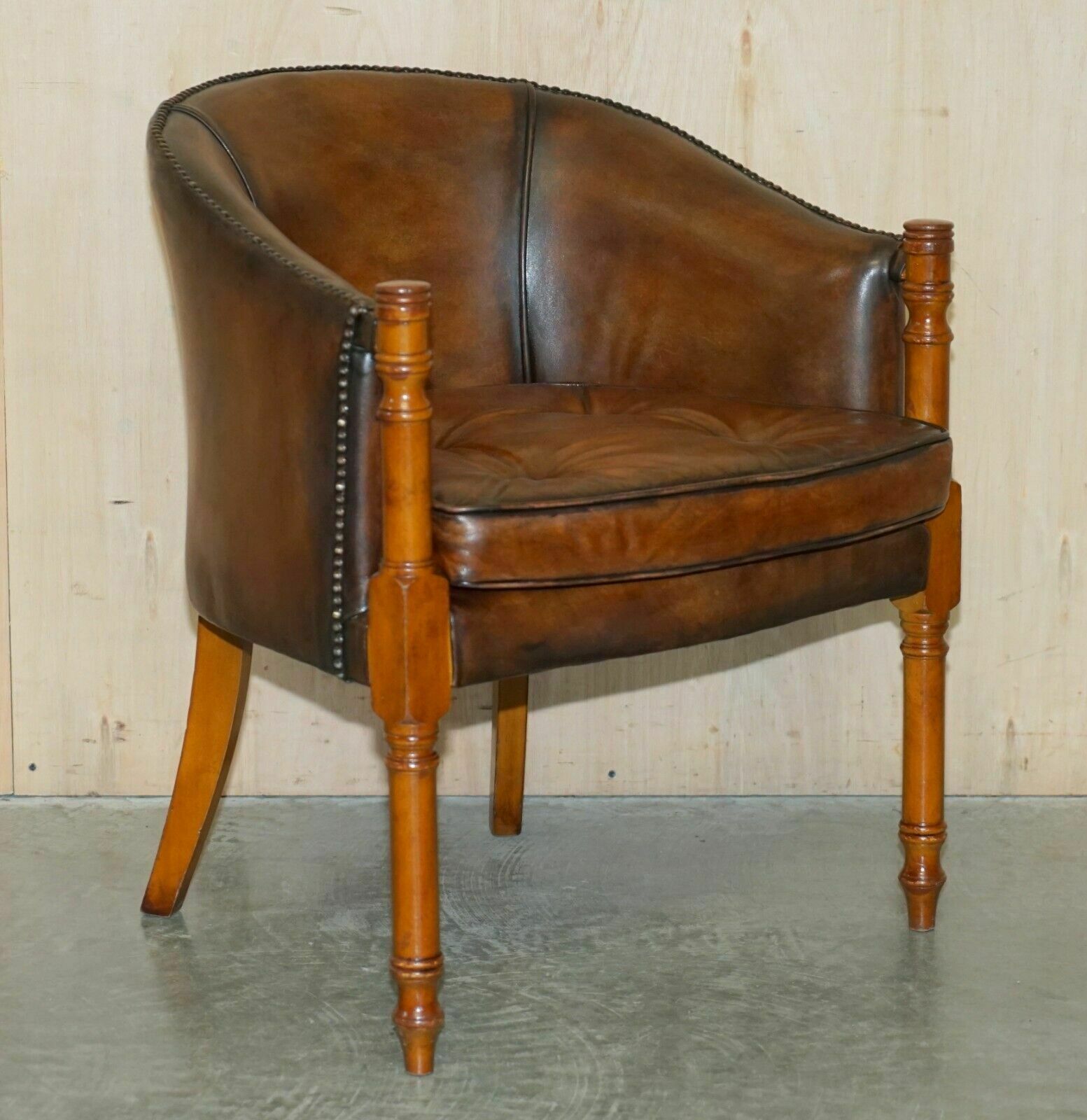 Six Hand Dyed Brown Leather Thomas Chippendale Chesterfield Tub Club Armchairs photo furniture