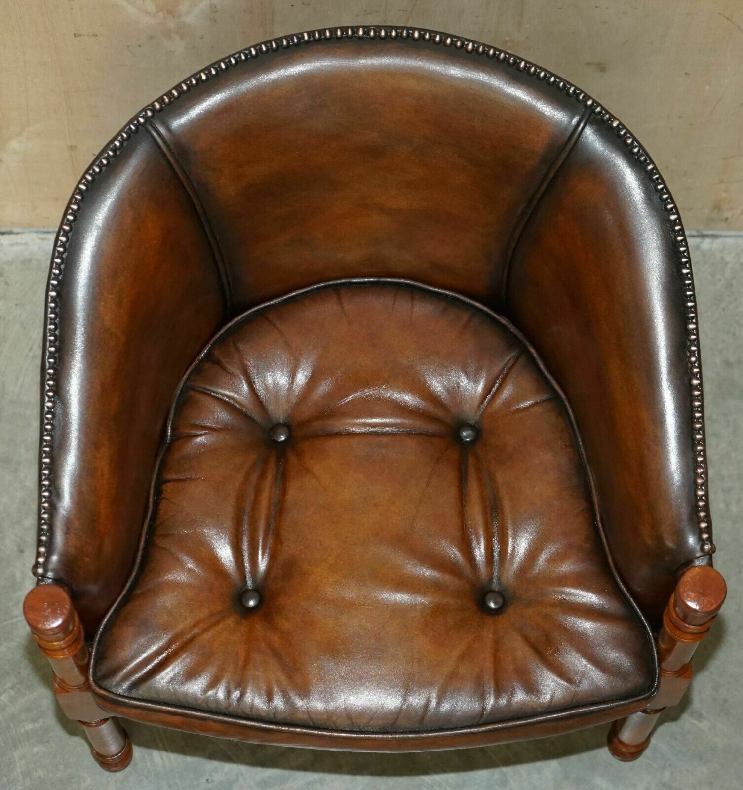 Six Hand Dyed Brown Leather Thomas Chippendale Chesterfield Tub Club Armchairs photo vintage