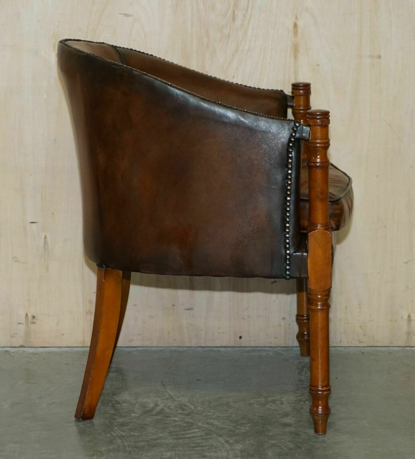 Furniture Six Hand Dyed Brown Leather Thomas Chippendale Chesterfield Tub Club Armchairs photo