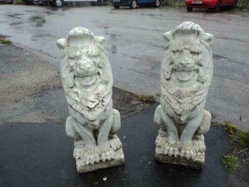 Pair Of Antique Stone Garden Lions C.1880   1900
