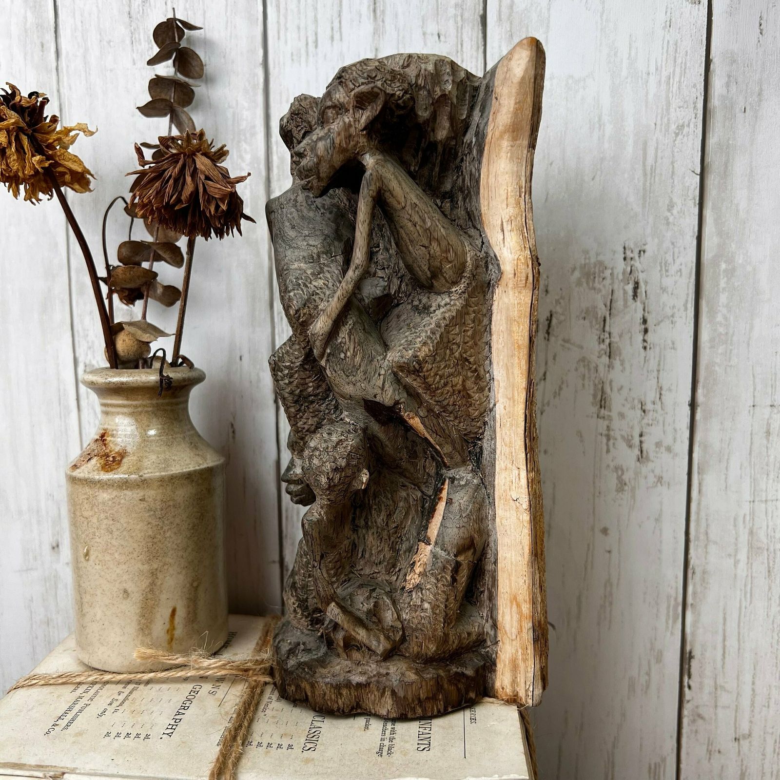 Vintage Wooden Hand Carved African Folk Art Makonde Tree Of Life Family Statue photo Art