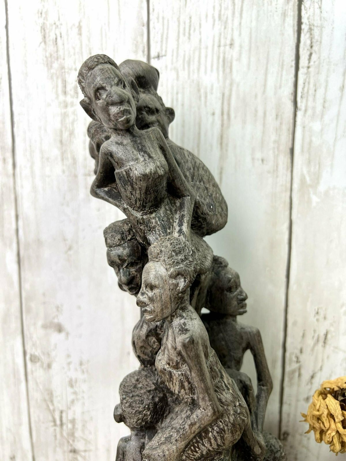 Vintage Wooden Hand Carved African Folk Art Makonde Tree Of Life Family Statue photo Art