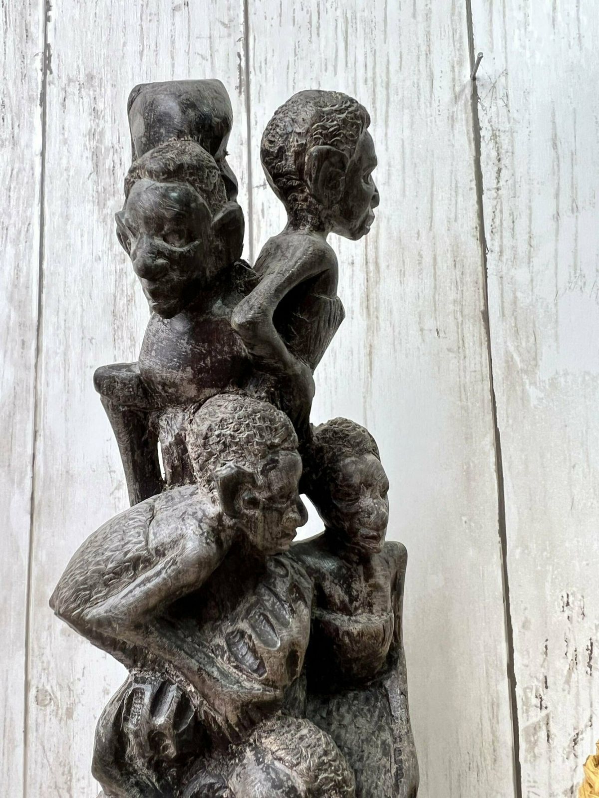 Vintage Wooden Hand Carved African Folk Art Makonde Tree Of Life Family Statue photo vintage