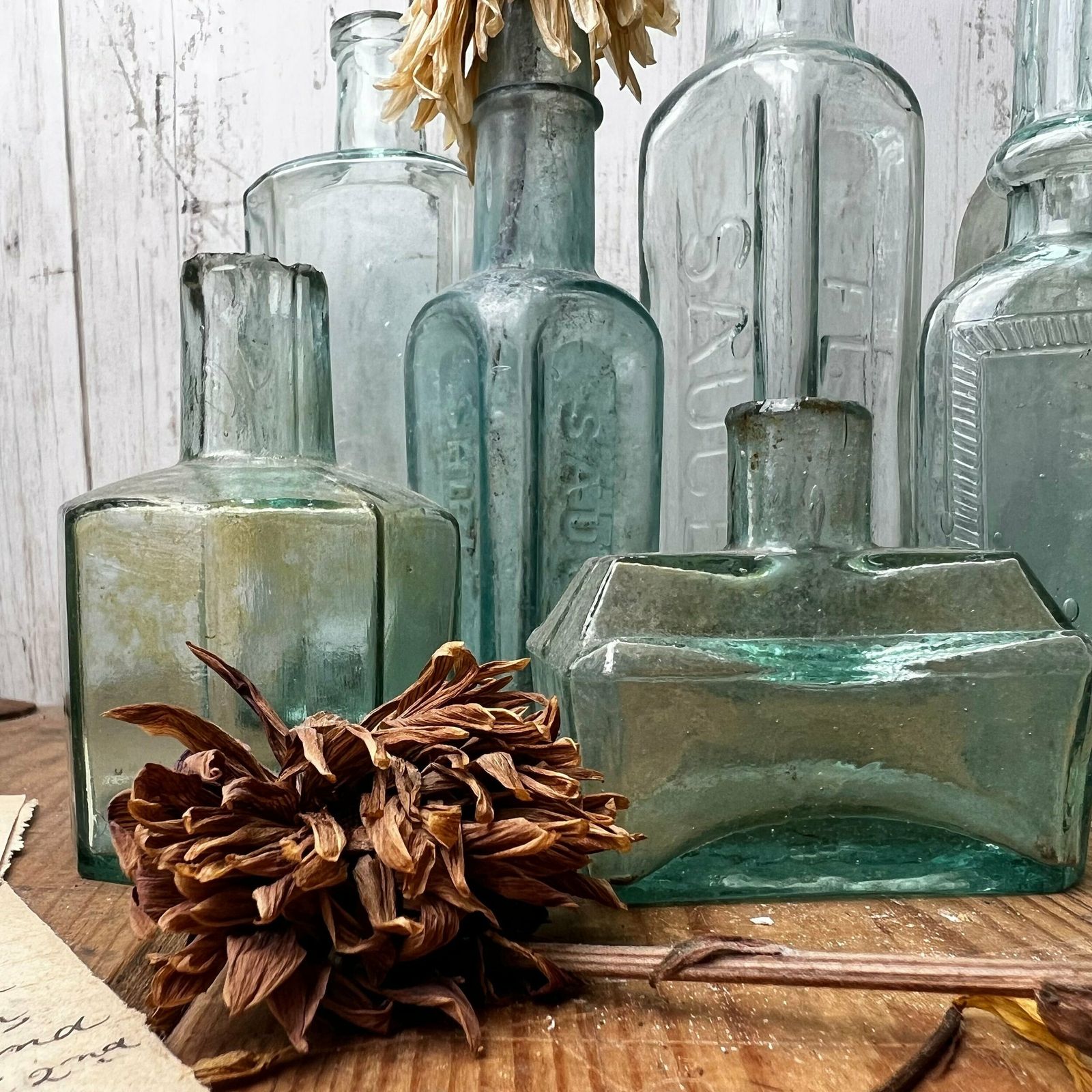 Collection Of Ten Antique Glass Poison Apothecary Chemist Bottles Vases photo furniture