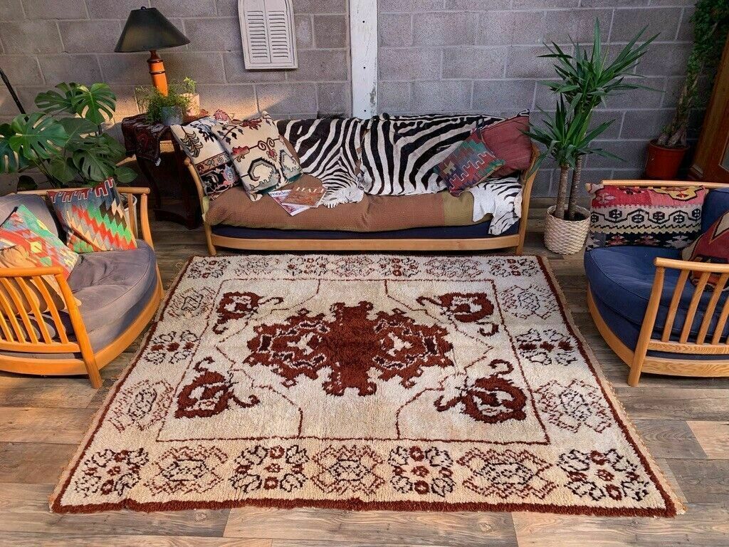 Vintage Moroccan Beni Ourain Rug 227x193 Cm, Berber Atlas, Large