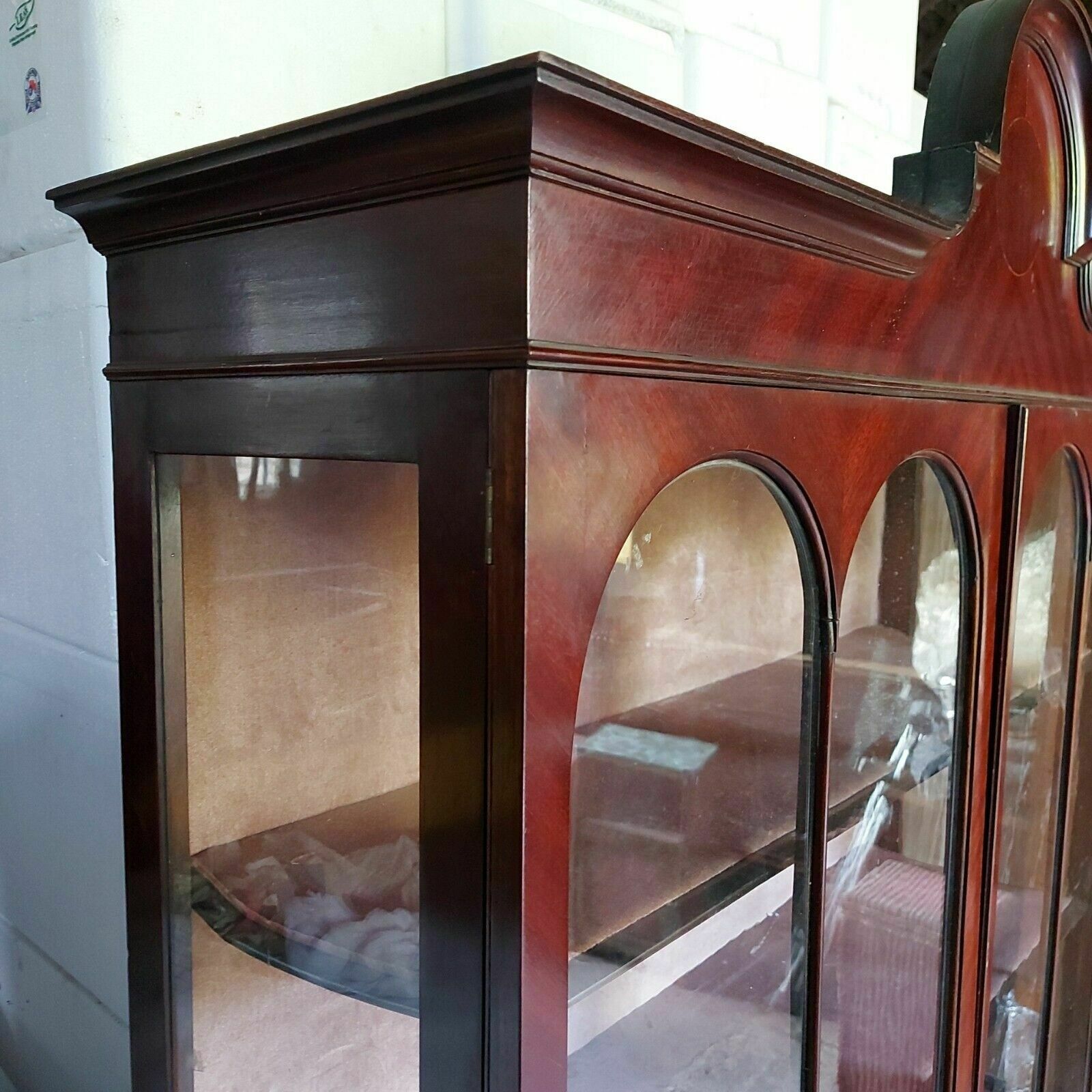 1920's Mahogany Double Door Display Cabinet On Queen Anne Legs For Restoration photo for sale