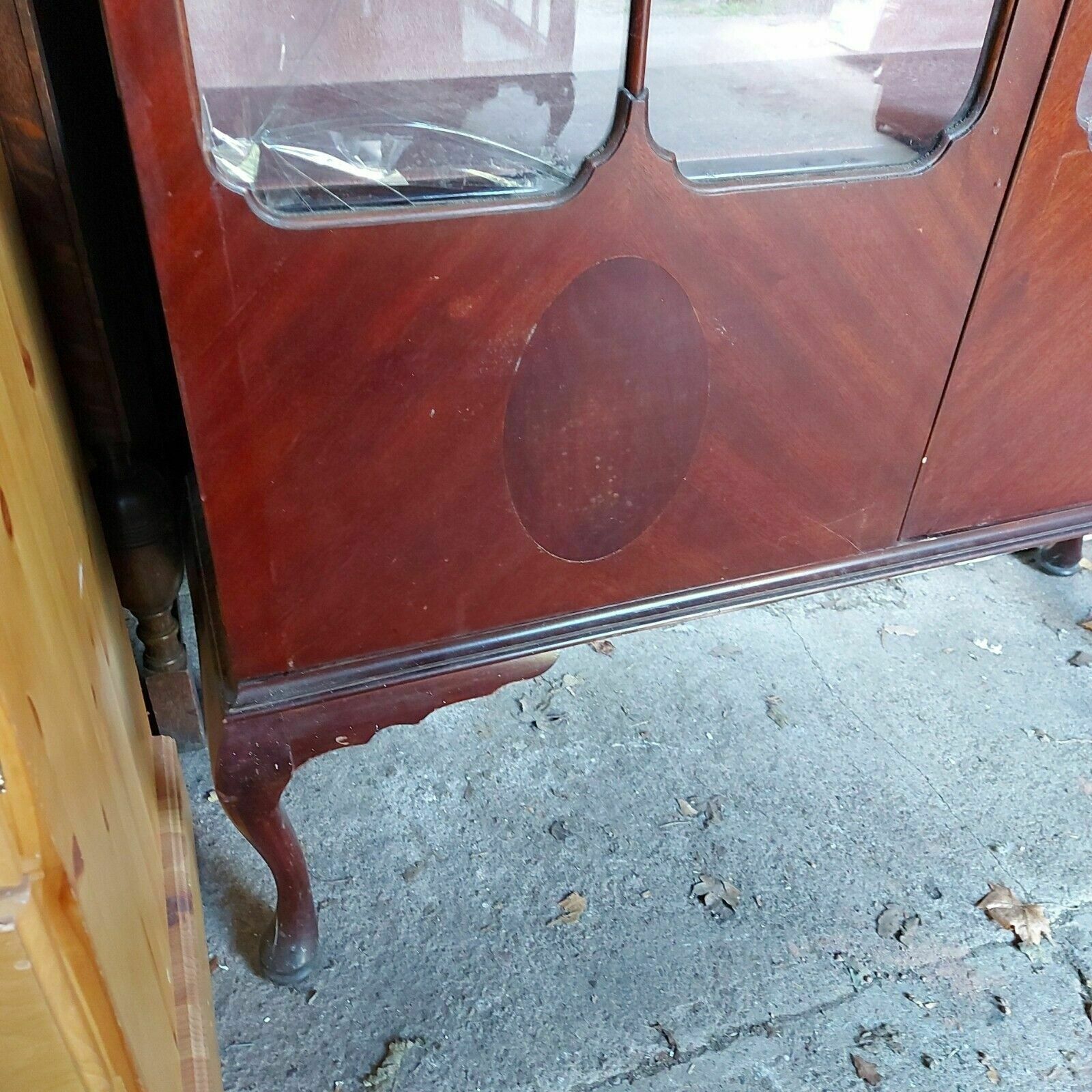 1920's Mahogany Double Door Display Cabinet On Queen Anne Legs For Restoration photo Furniture