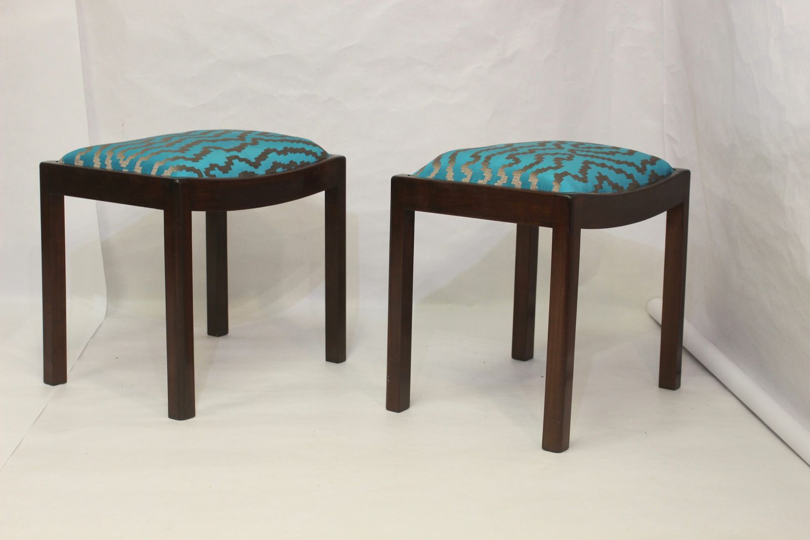 Pair Of Designer Stools From The 50s/60s In Jacquard Fabric. photo vintage